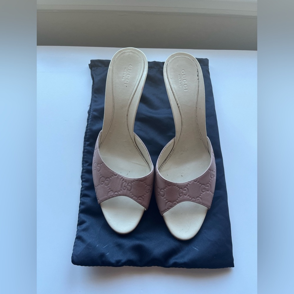 Gucci Monogram Embossed Pink Mules